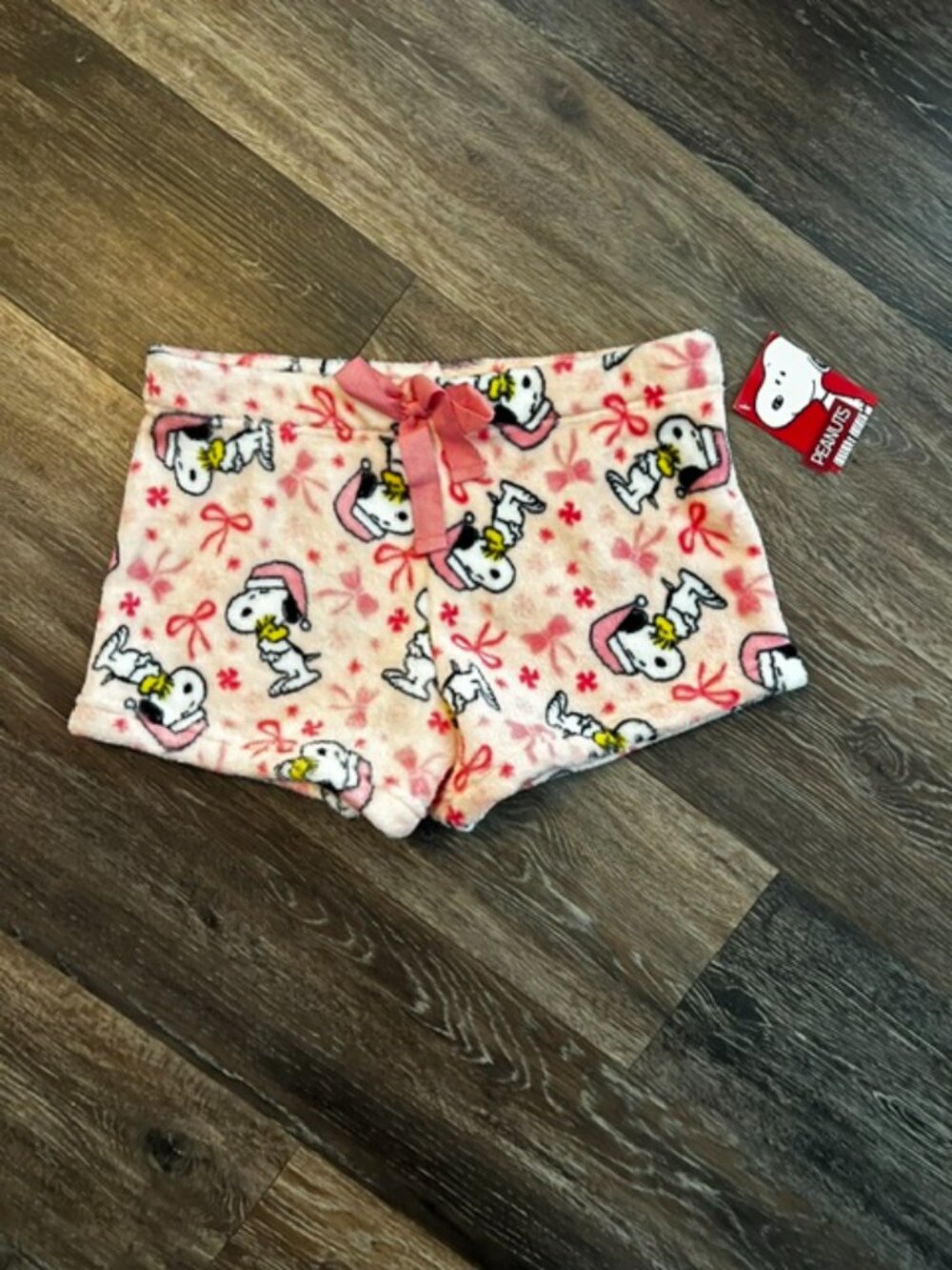 New W/Tag Girls PEANUTS Sleep Shorts, Size L, Pink, Snoopy & bows pattern SOFT!
